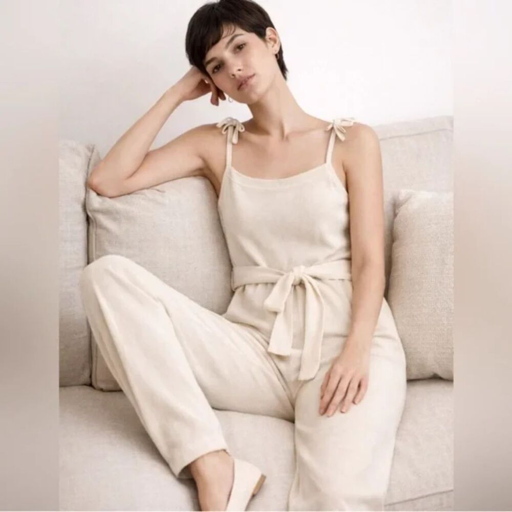 NWT LoveShackFancy Nala Jumpsuit Cream Cashmere Wool Tie Waist Size S